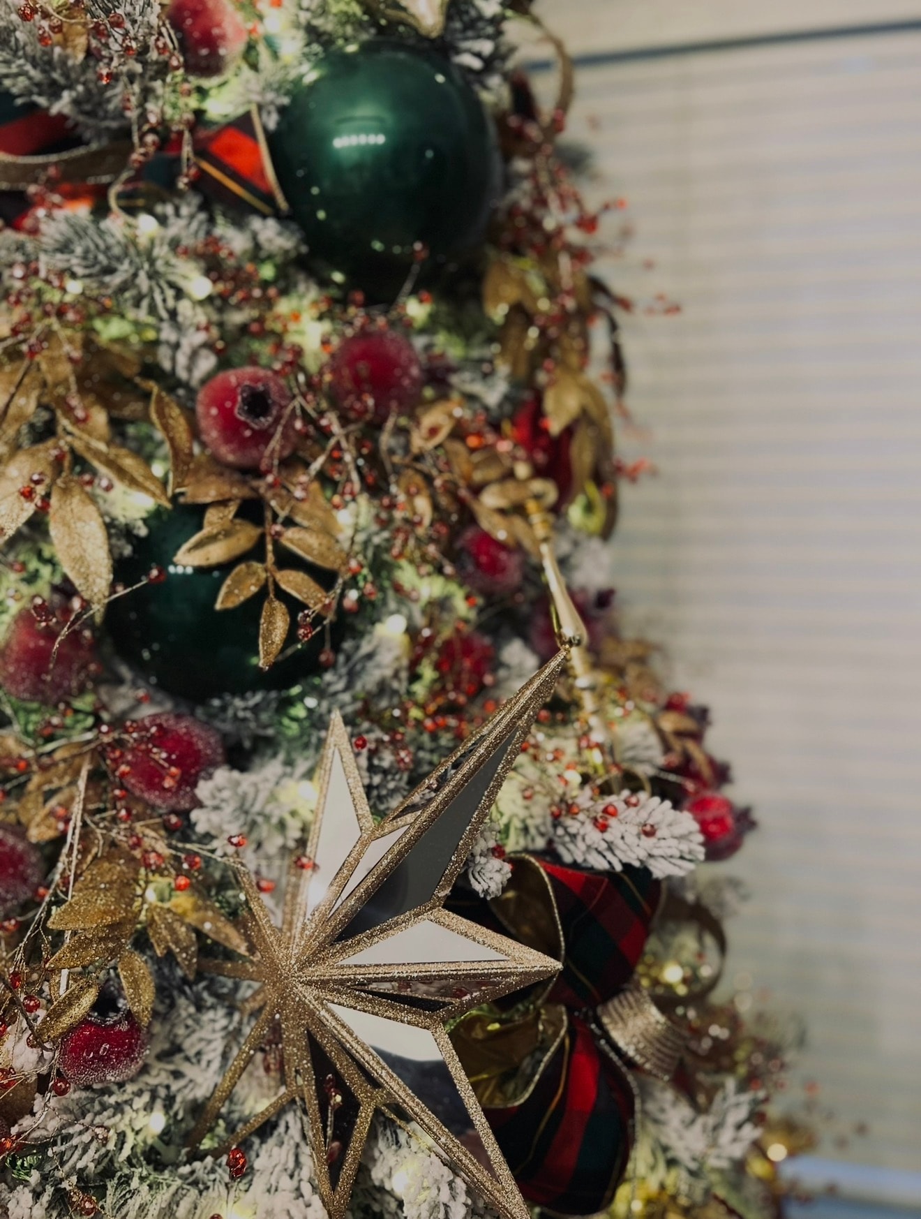 Green and gold Christmas tree — full view